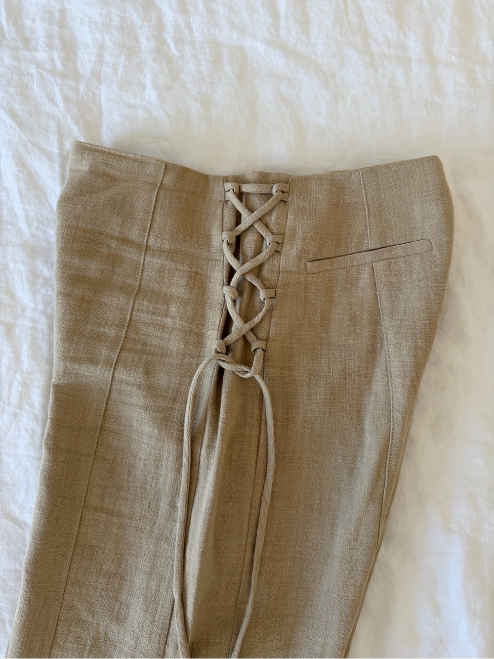 Bec + Bridge Beige Lace-Up Linen Blend Pants, US4